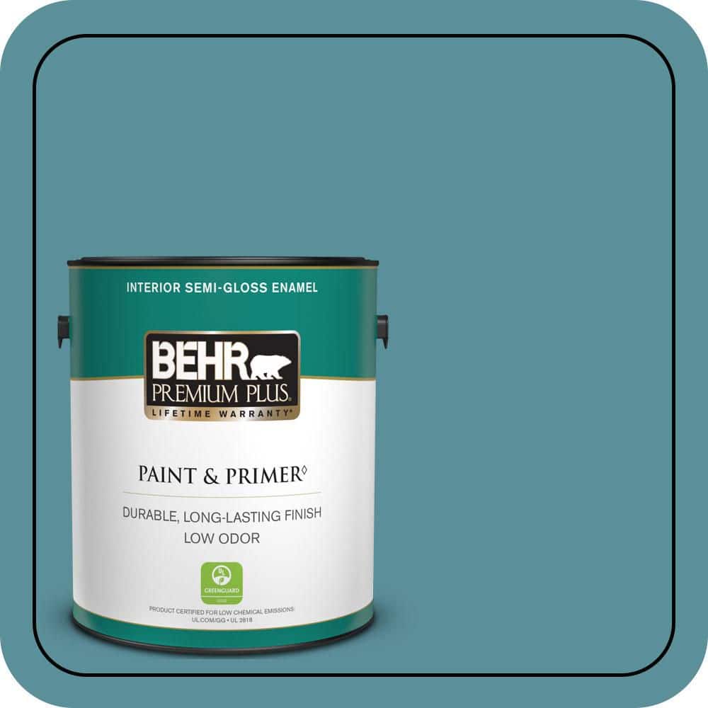 BEHR PREMIUM PLUS 1 gal. Home Decorators Collection #HDC-AC-23A Cabana Blue Semi-Gloss Enamel Low Odor Interior Paint & Primer