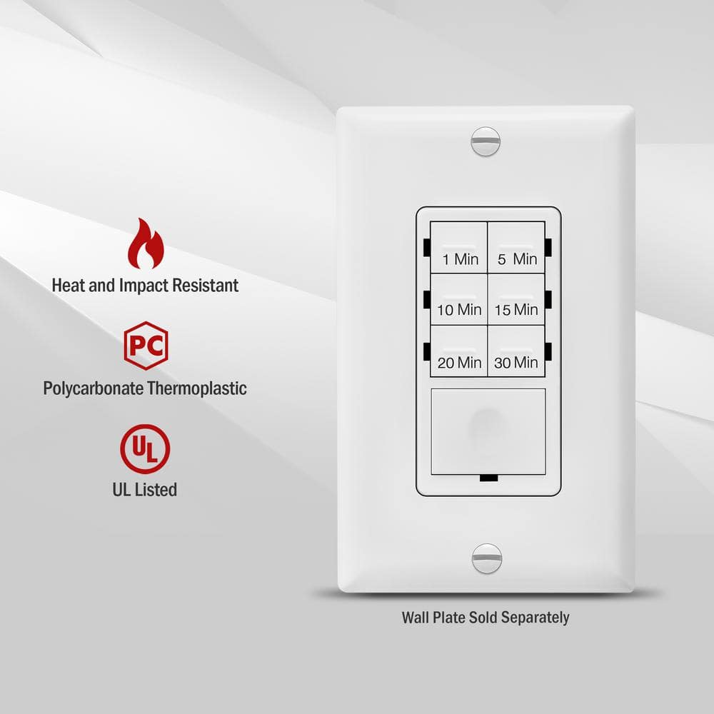 ENERLITES 15 Amp 240-Minute Indoor In-Wall Push Button Countdown Timer Switch with Wall Plates, White (3-Pack) (2)