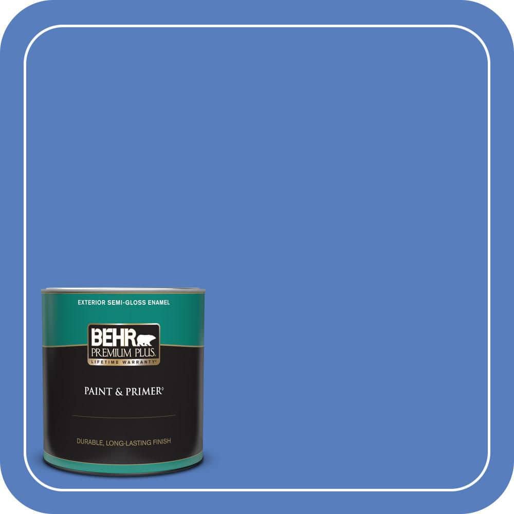 BEHR PREMIUM PLUS 1 qt. #MQ4-25 Blue Iolite Semi-Gloss Enamel Exterior Paint & Primer