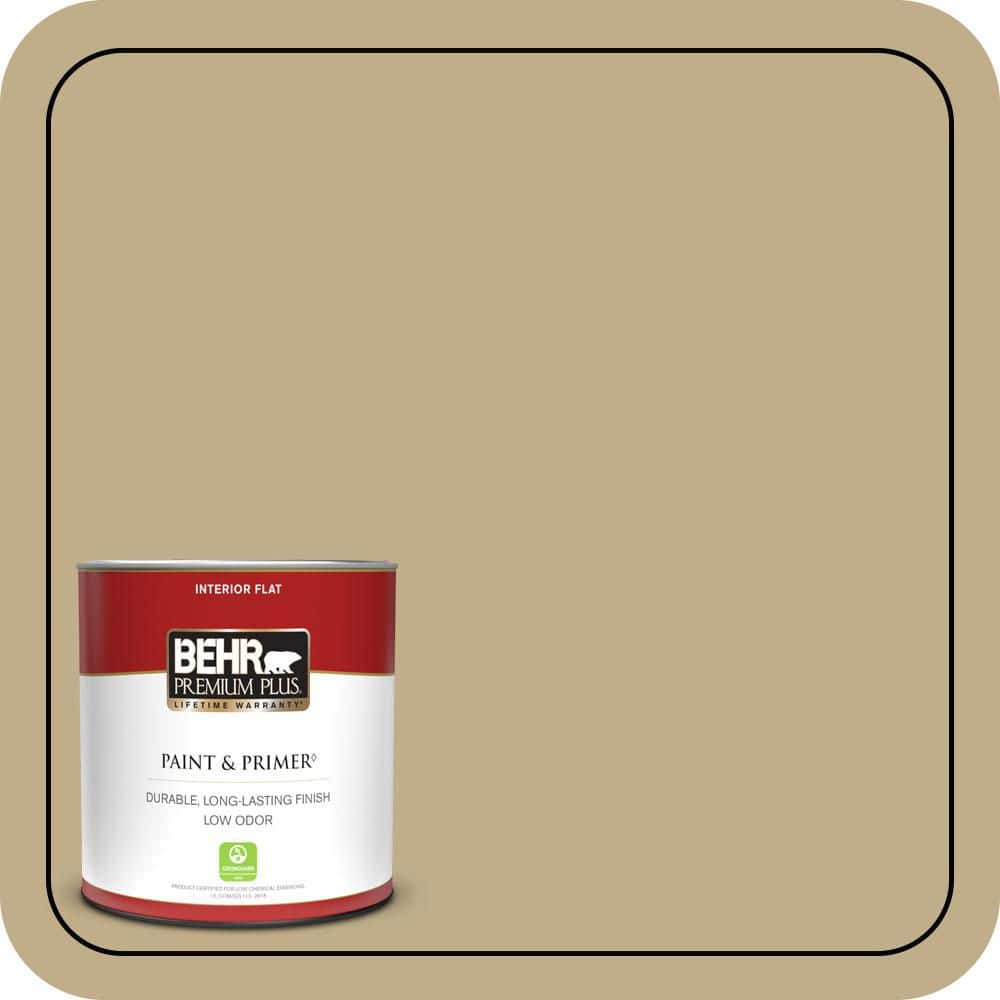 BEHR PREMIUM PLUS 1 qt. #S320-4 Oat Field Flat Low Odor Interior Paint & Primer