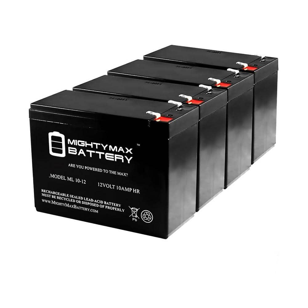 MIGHTY MAX BATTERY 12-Volt 10AH Replacement Battery for Tripp Lite SMART1050SLT, SMX750SLT - 4 Pack