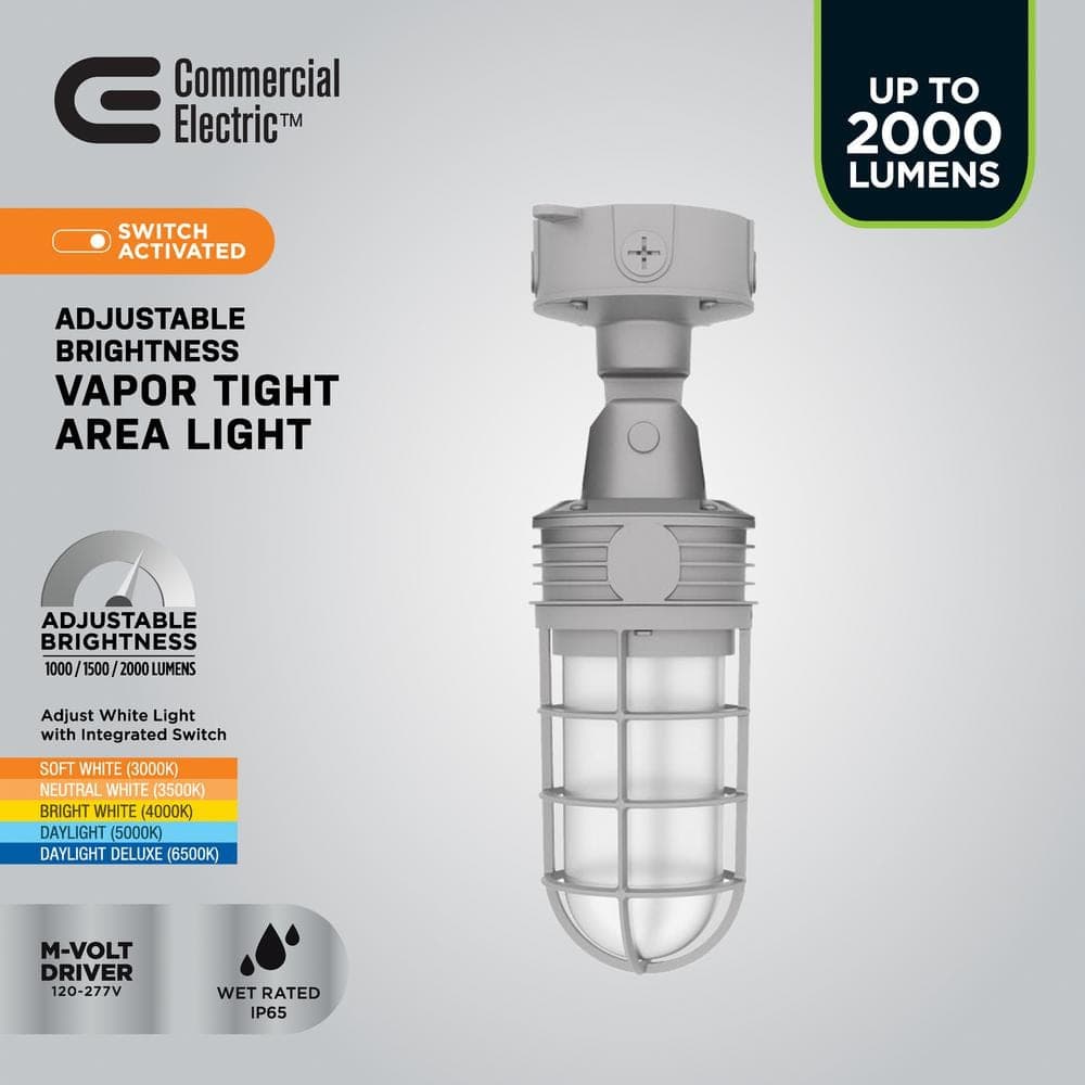 Commercial Electric VT 100-Watt Equivalent CE Integrated LED Vaportite CCT/Lumen Select, Canopy Light, Bronze (4)