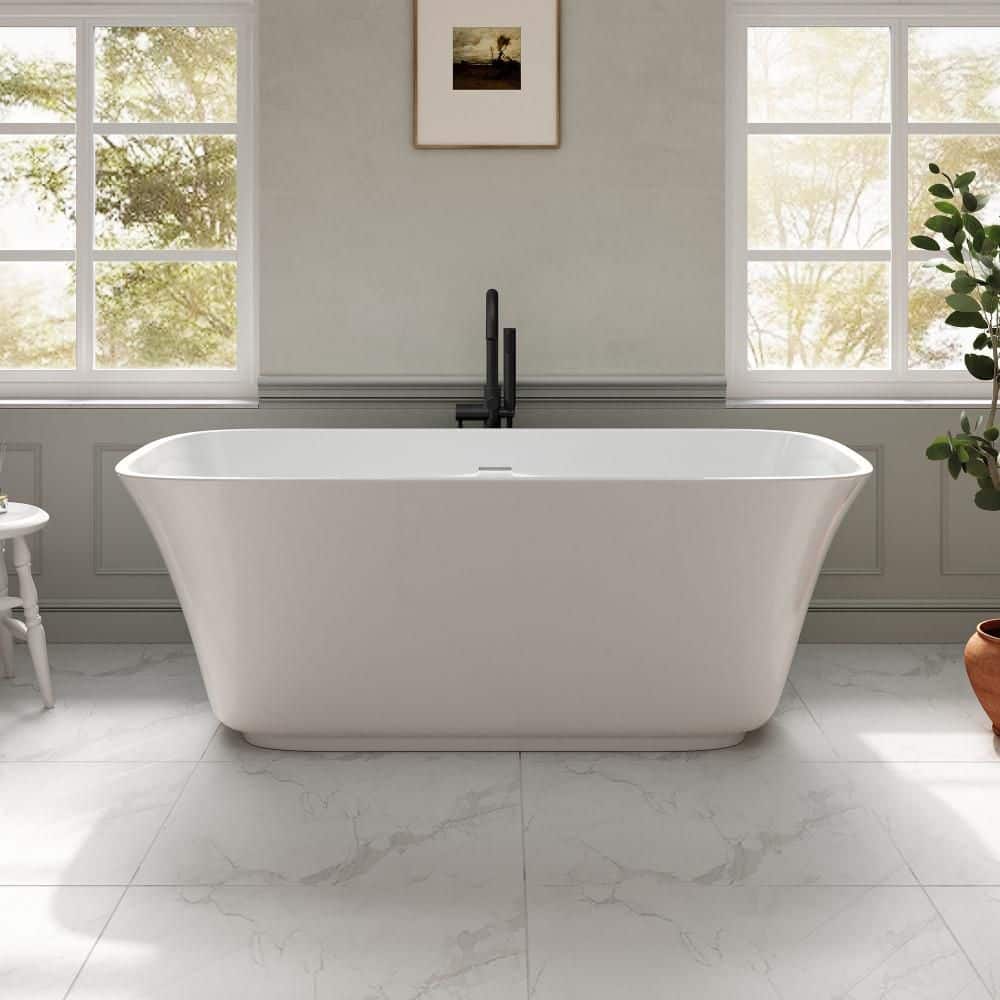 OVE Decors Aveline 29 in. Freestanding Soaking Bathtub Kit Glossy White, with an extra Matte Black Pop-Up Drain Cap