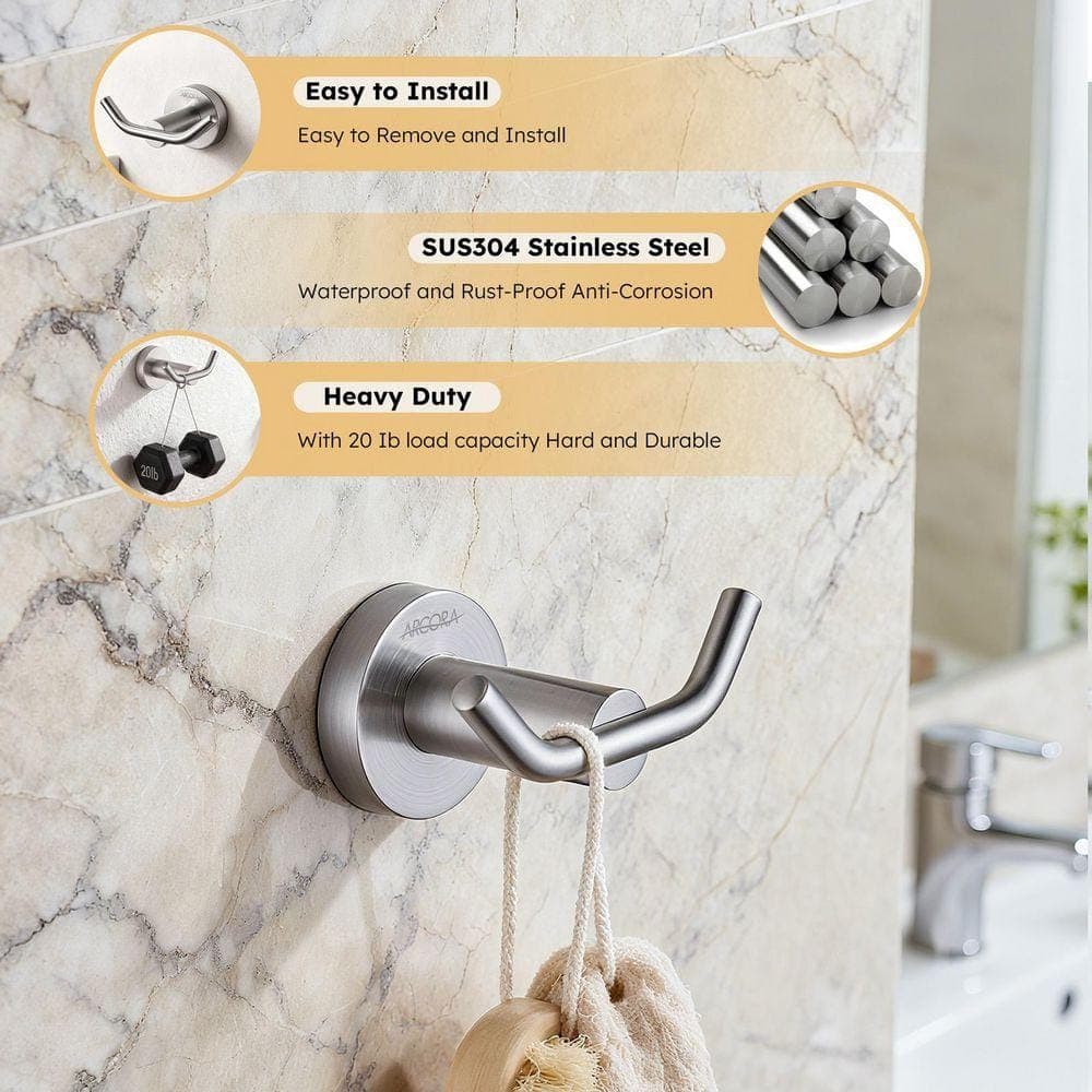 VEVETTA Wall Mount J-Hook Double Robe/Towel Hook Double Robe Hook (4)