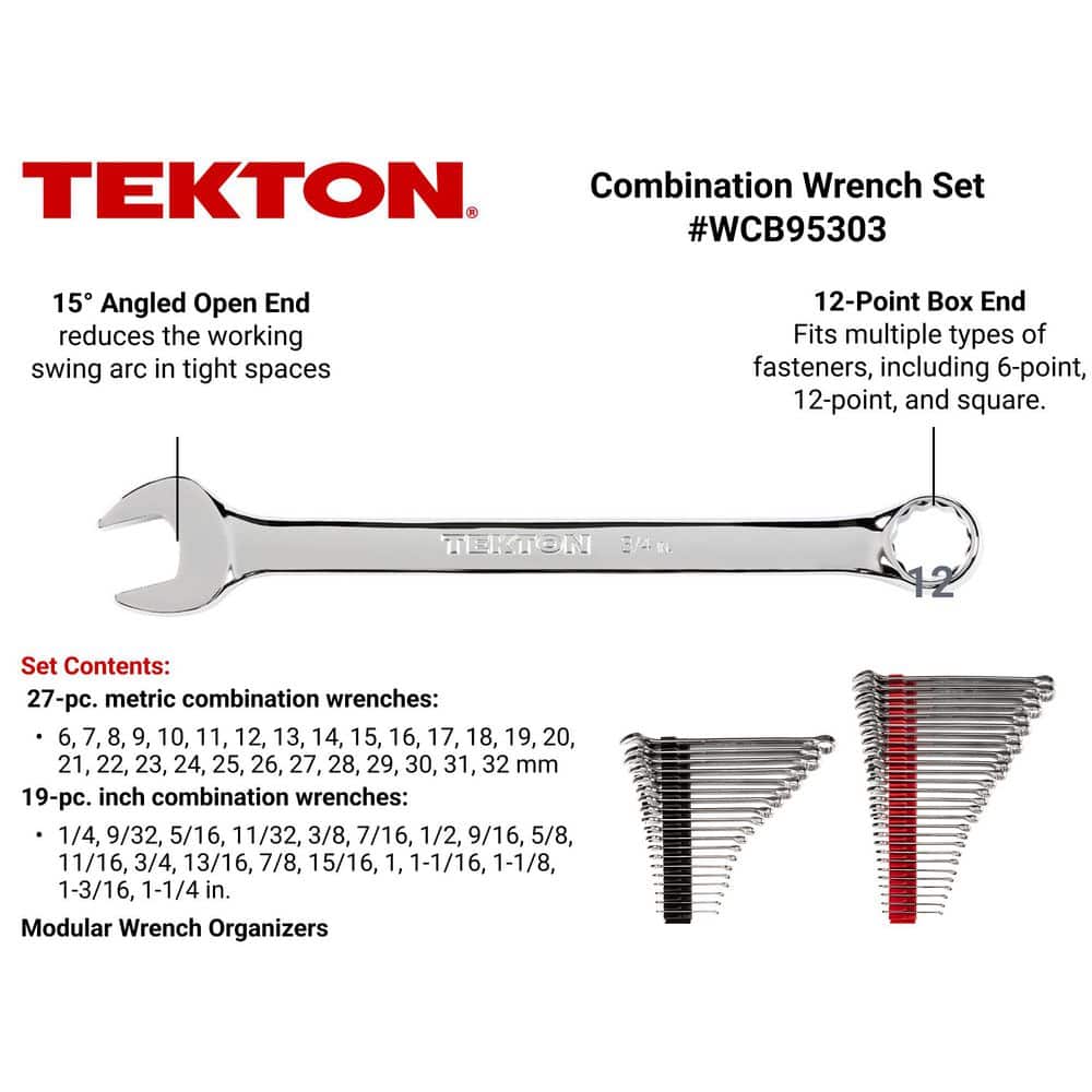 TEKTON 1/4 in. to 1-1/4 in., 6 mm to 32 mm Combination Wrench Set with Modular Slotted Organizer (46-Piece) (2)