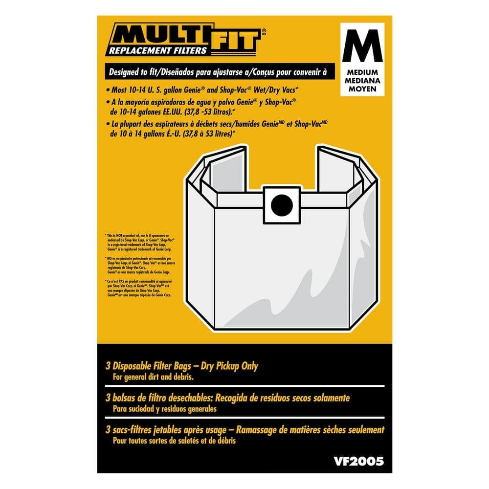MULTI FIT General Debris VF2005A Wet Dry Vac Dry Pick-up Only Dust Collection Bags for 10-14 Gal Shop-Vac Brand Shop Vacuums (6pk) (3)