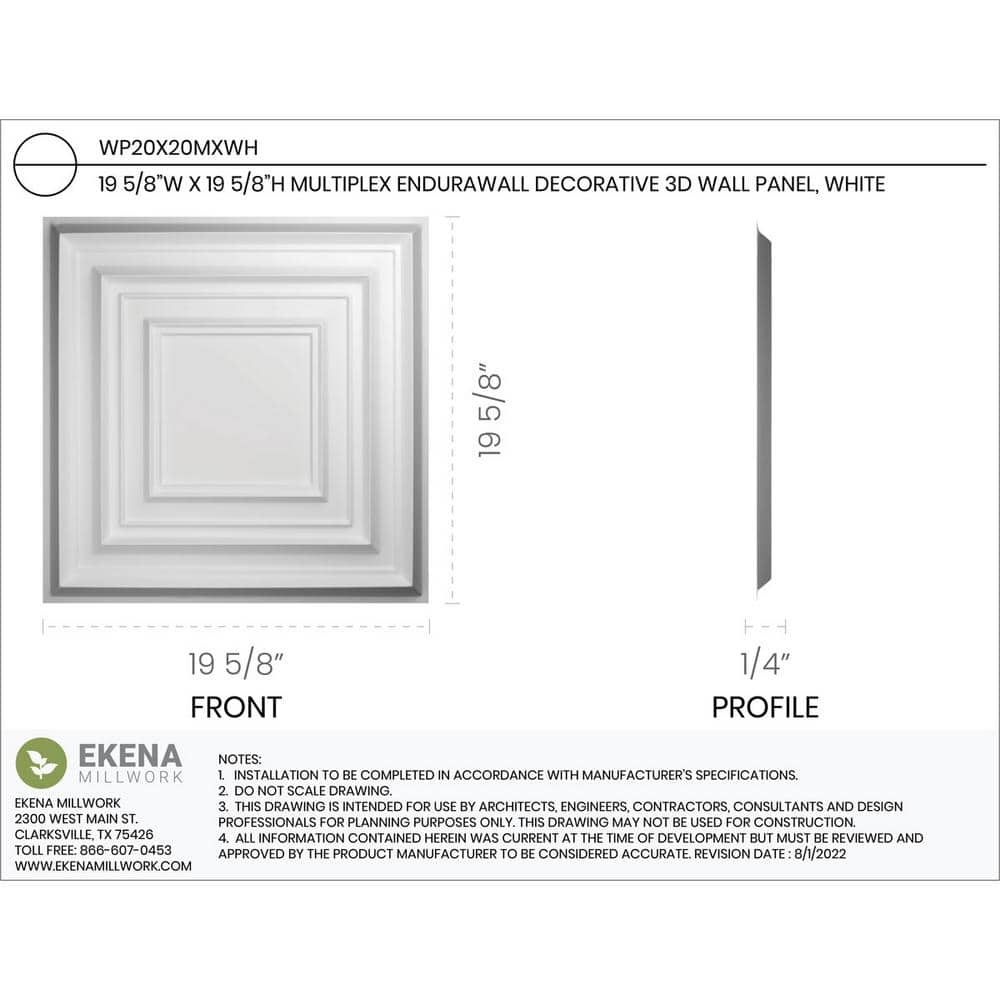 Ekena Millwork 19-5/8-in W x 19-5/8-in H Multiplex EnduraWall Decorative 3D Wall Panel (2)