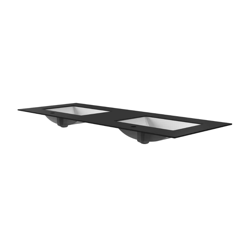 castellousa 72" Porcelain Vanity Top in Black with White Rectangular Double Sink (3)