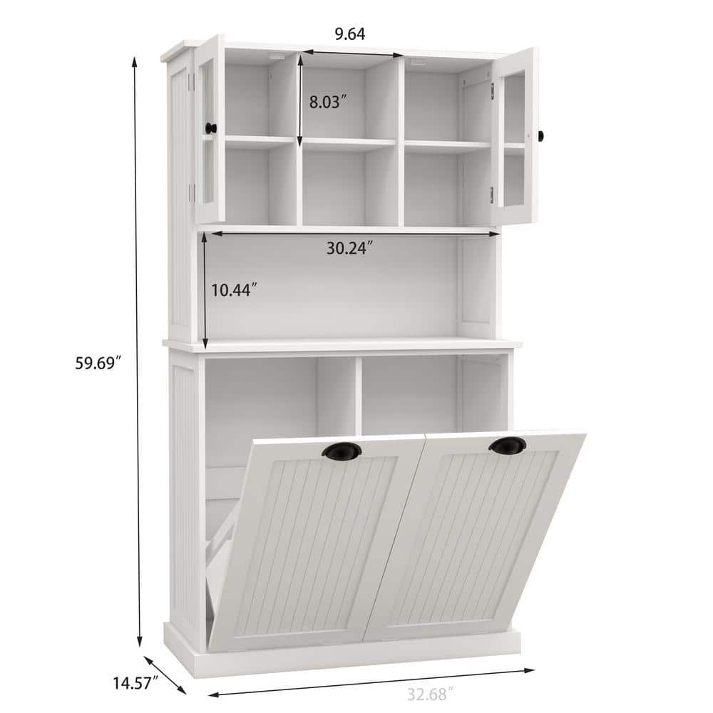 Unbranded 32 in. W x 15 in. D x 60 in. H White Linen Cabinet, 2-Compartment Tilt-Out Dirty Laundry Basket Tall Bathroom (3)
