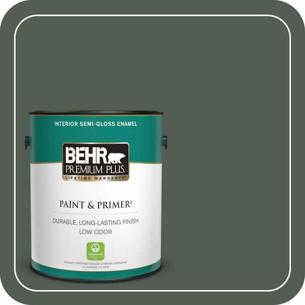 BEHR PREMIUM PLUS 1 gal. #700F-7 Evergreen Bough Semi-Gloss Enamel Low Odor Interior Paint & Primer (2)