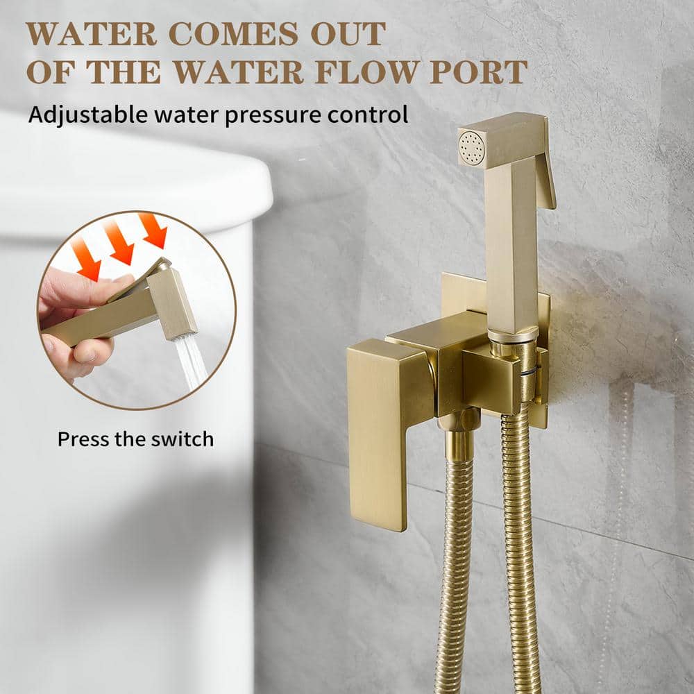 BWE Wall Mount Handheld Bidet Attachment Single-Handle Bidet Faucet with Handle and Mixer Body in Brushed Gold (3)