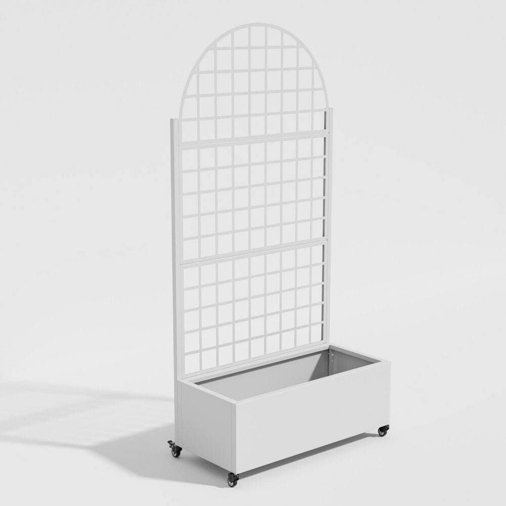 Lirago 72 in. H x 35 in. W Arch White Outdoor Metal Privacy Screen Planter Box Wall Decor in Square Pattern (2)