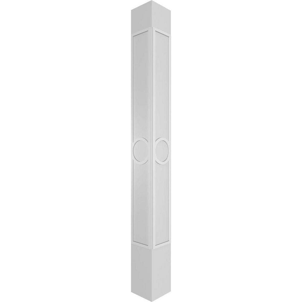 Ekena Millwork 7-5/8 in. x 8 ft. Premium Square Non-Tapered Arts and Crafts Fretwork PVC Column Wrap Kit with Crown Capital and Base (3)