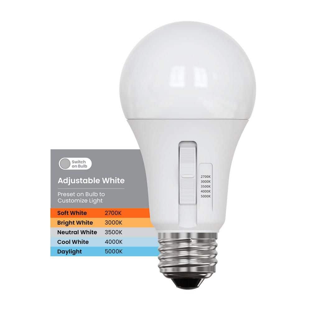 Feit Electric 60-Watt Equivalent A19 Dimmable 90 CRI E26 LED Light Bulb Selectable White (2700K/3000K/3500K/4000K/5000K) 4-Pack (3)