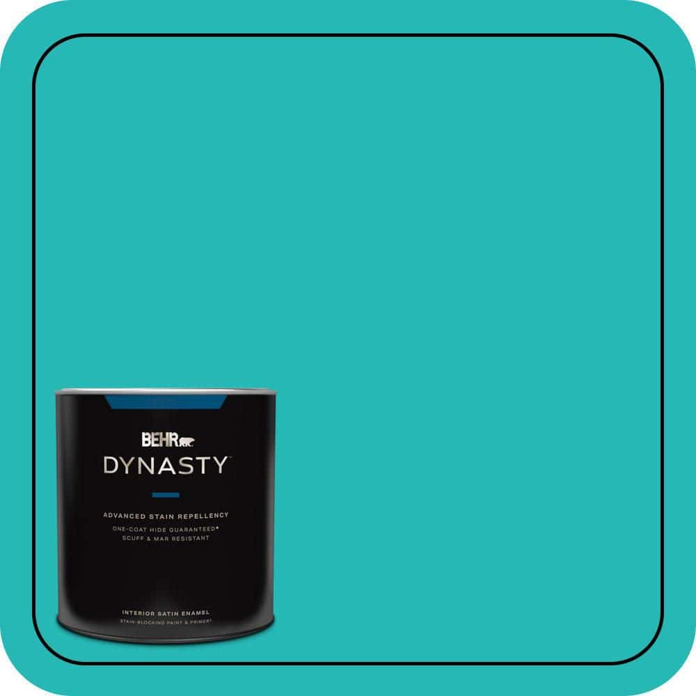 BEHR DYNASTY 1 qt. #MQ4-21 Caicos Turquoise One-Coat Hide Satin Enamel Interior Stain-Blocking Paint and Primer
