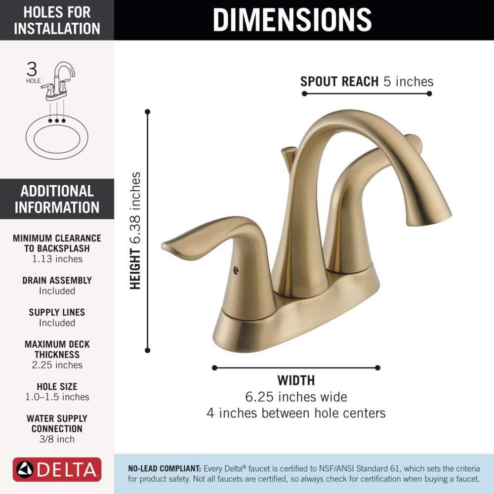 Delta Lahara Gold 4 in. Centerset 2-Handle Bathroom Faucet with Metal Drain Assembly in Champagne Bronze (3)