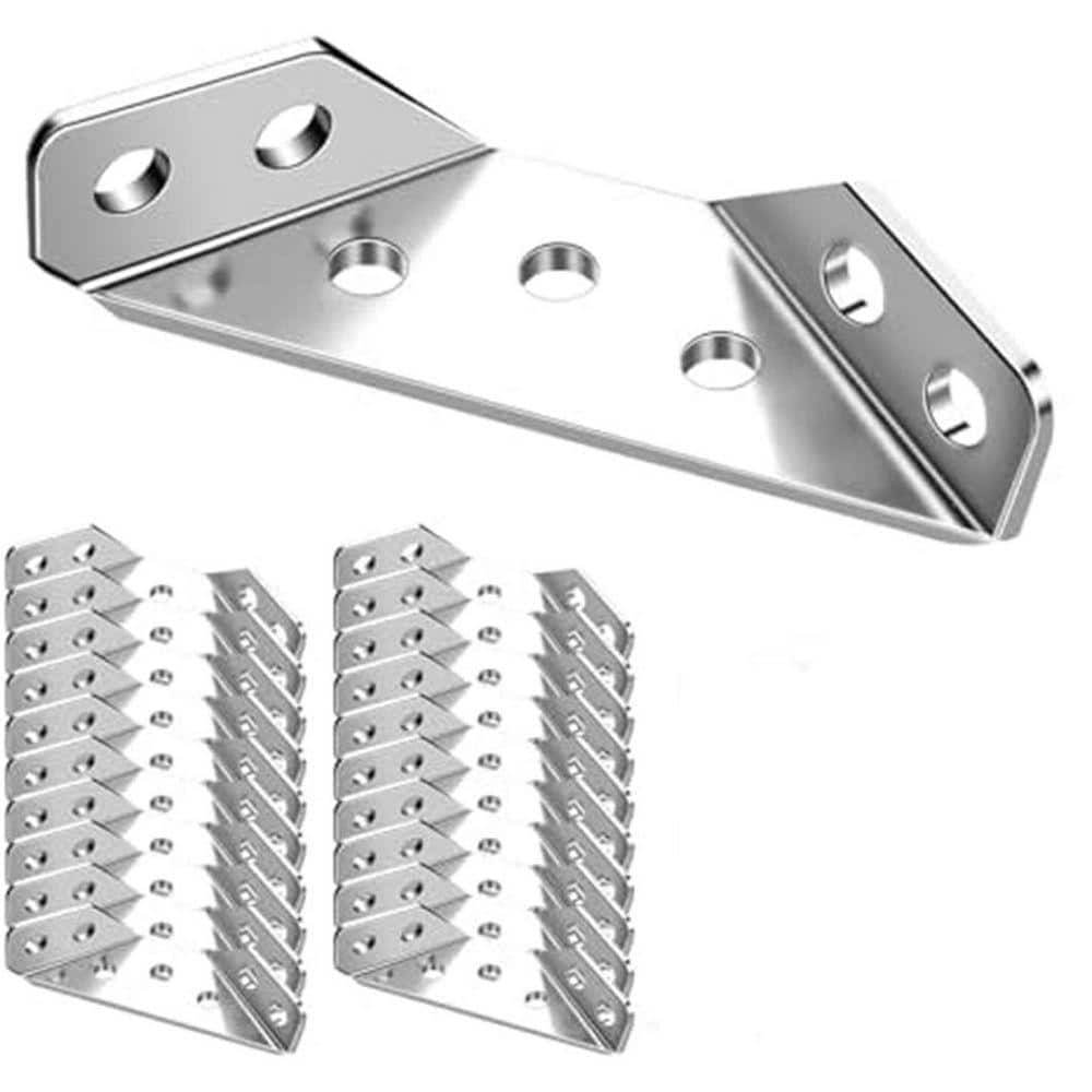KIWDZFU Universal Stainless Steel Furniture Corner Connector Brackets for Wood Heavy-Duty Angle Brace with 140 Screws 20 Pack (1)