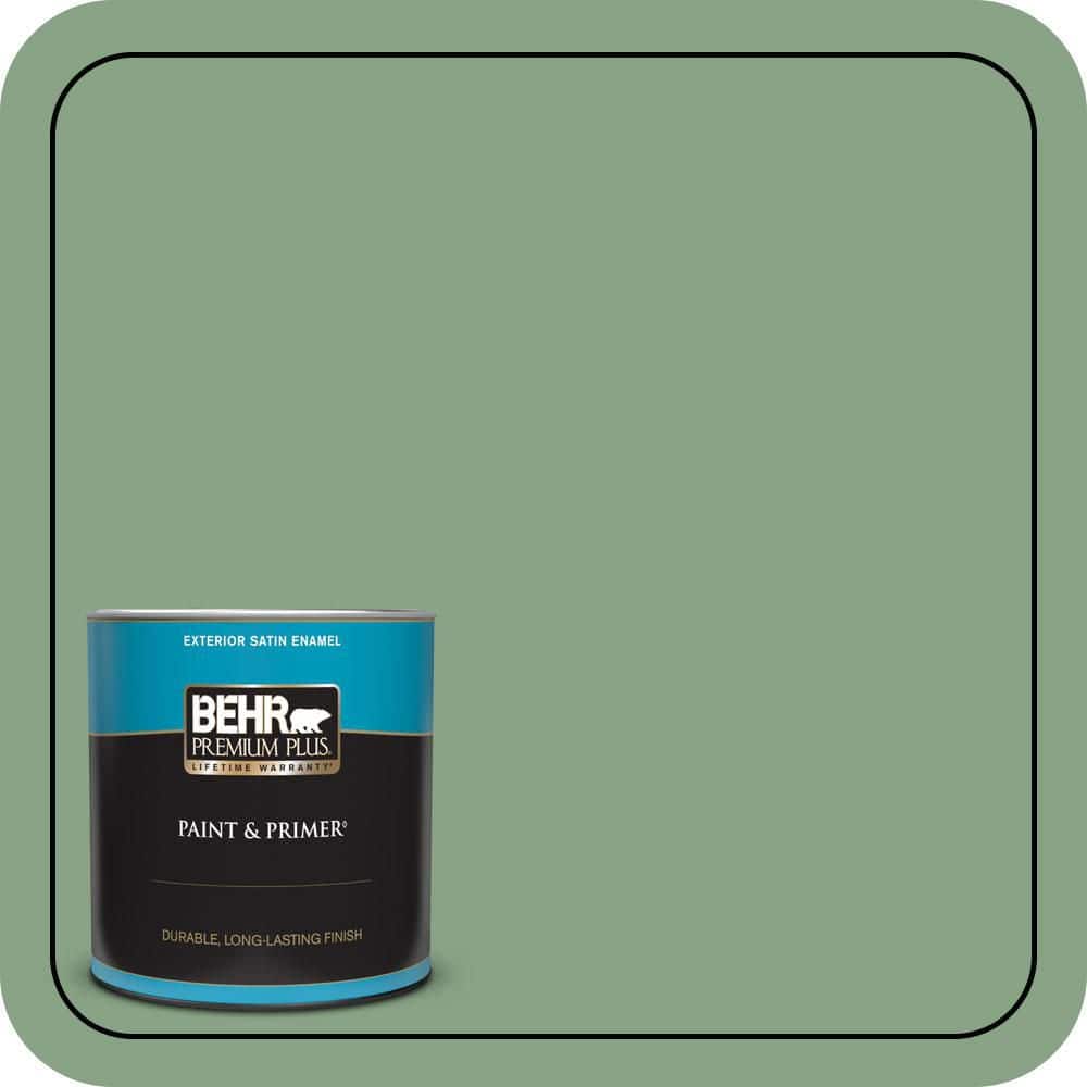 BEHR PREMIUM PLUS 1 qt. #S400-5 Gallery Green Satin Enamel Exterior Paint & Primer (1)