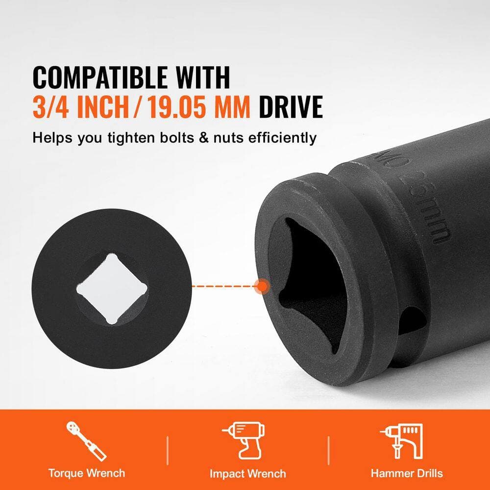 SKYSHALO Axle Nut Impact Socket Set, 3/4 in. Drive 6-Point 8-Piece Metric Spindle Nut Socket Set, CR-MO Heat Treated (2)
