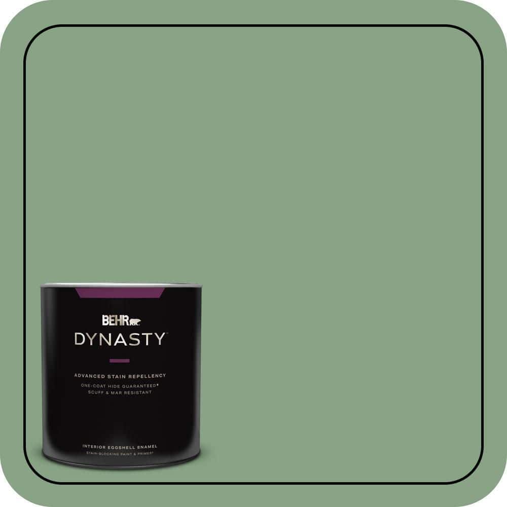 BEHR DYNASTY 1 qt. #S400-5 Gallery Green One-Coat Hide Eggshell Enamel Interior Stain-Blocking Paint and Primer