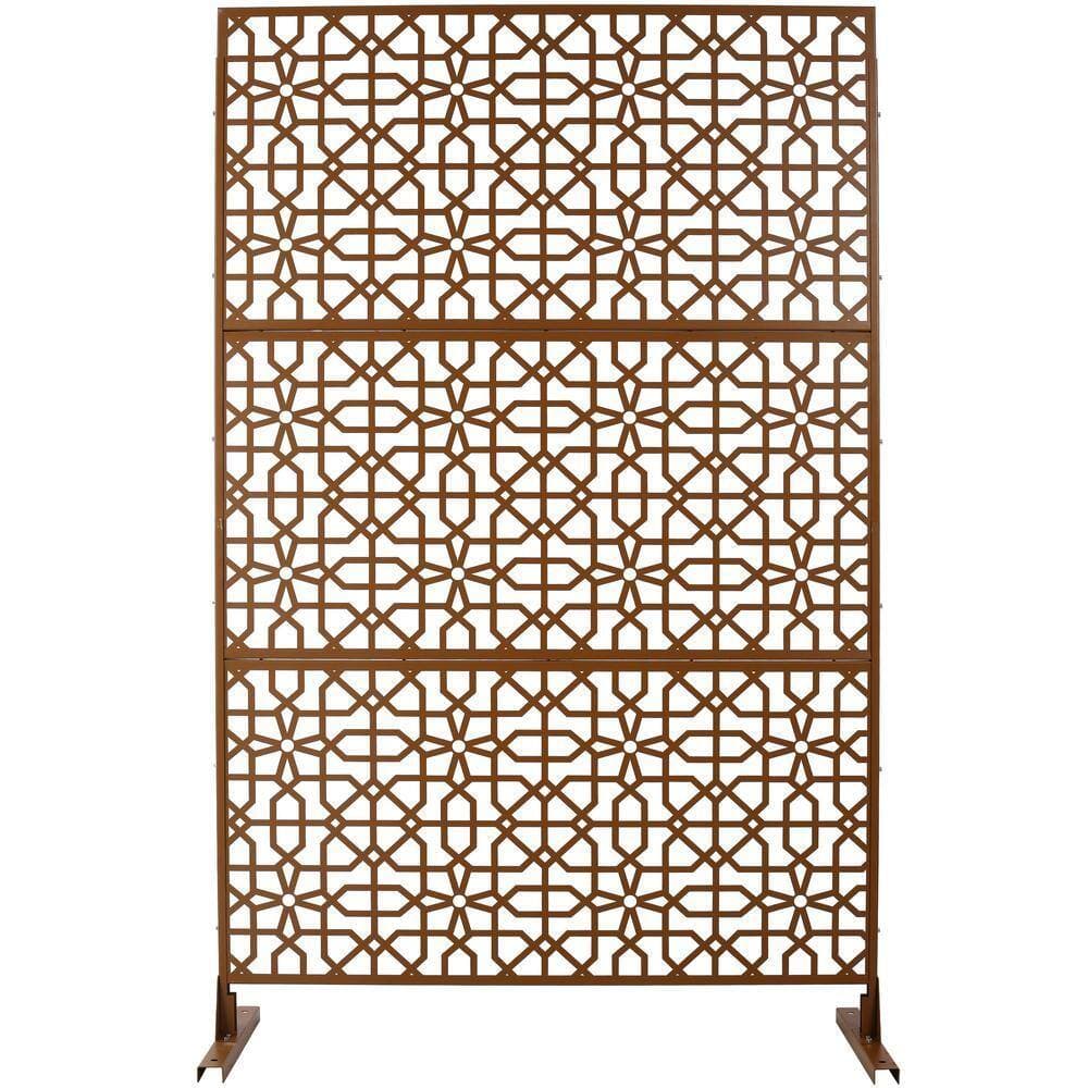 Unbranded 4 ft. x 6.3 ft. Brown Steel Outdoor Privacy Screen, Freestanding Decorative Privacy Fence Panels for Deck Balcony Patio