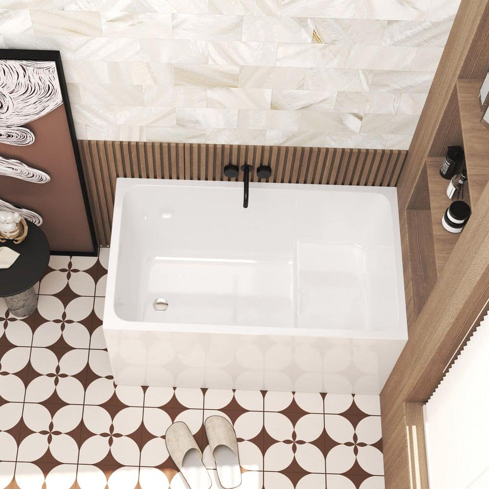 WELLFOR 47 in. x 27.6 in. Soaking Bathtub with Seat in Gloss White with Chrome Overflow and Pop-Up Drain (2)