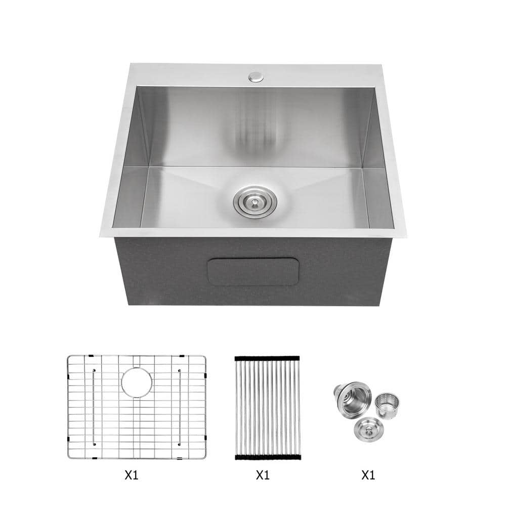 cadeninc 22 in. x 22 in. x 12 in. Single Bowl Drop-In Laundry/Utility Sink with Accessories (Sink Only) (1)