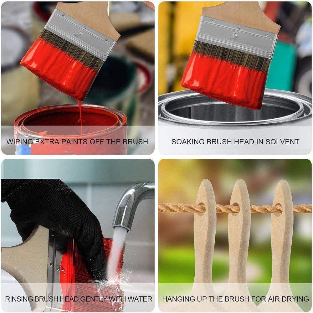 KIWDZFU 4 in. Double Thick Chip Paint Brush for Walls and Fence Staining with Wooden Handle for Varnish Paste Gesso Limewash (3)