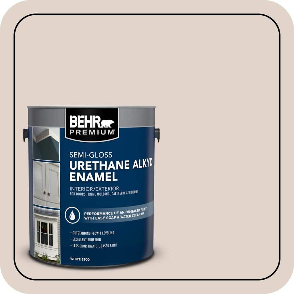 BEHR PREMIUM 1 gal. #N230-1 Castle Beige Urethane Alkyd Semi-Gloss Enamel Interior/Exterior Paint (1)