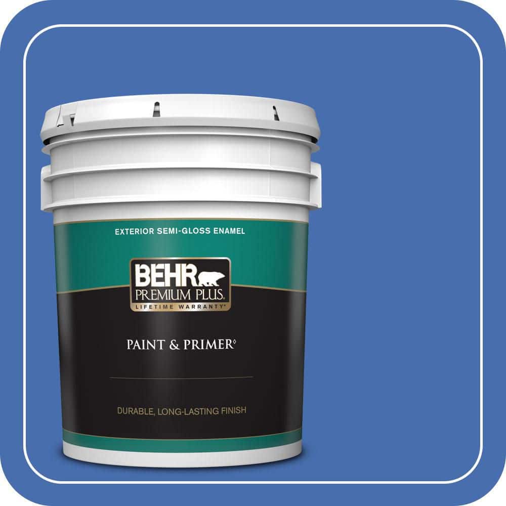 BEHR PREMIUM PLUS 5 gal. #PPU15-05 New Age Blue Semi-Gloss Enamel Exterior Paint & Primer