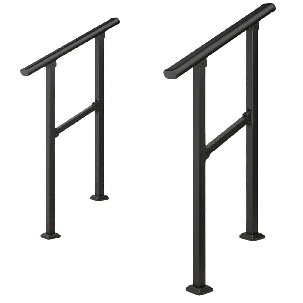 Afoxsos 2 Pack Black Metal Outdoor Step Handrails Safety Adjustable Stair Railing Kit for 1-2 Steps Non-Slip Comfortable Grip (1)