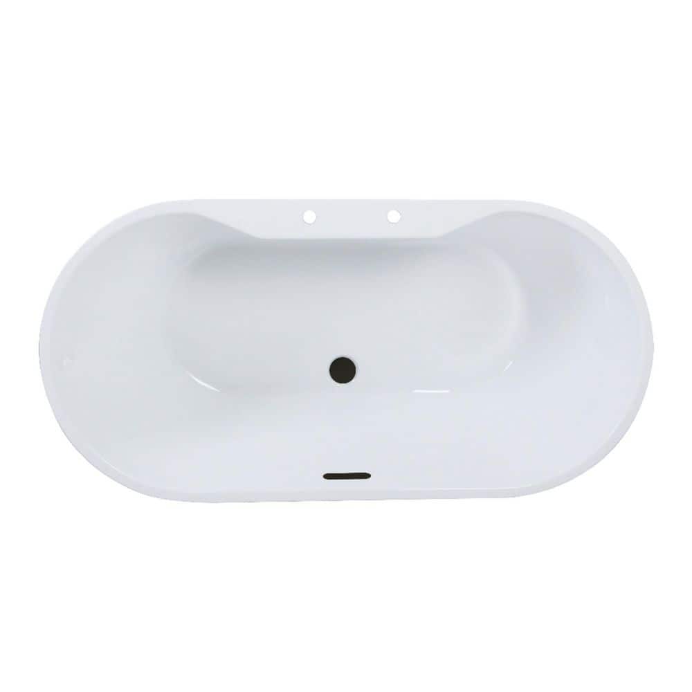 Kingston Brass Aqua Eden 55 in. x 27.4 in. Acrylic Flatbottom Soaking Freestanding Bathtub in Glossy White/Matte Black with Drain (1)