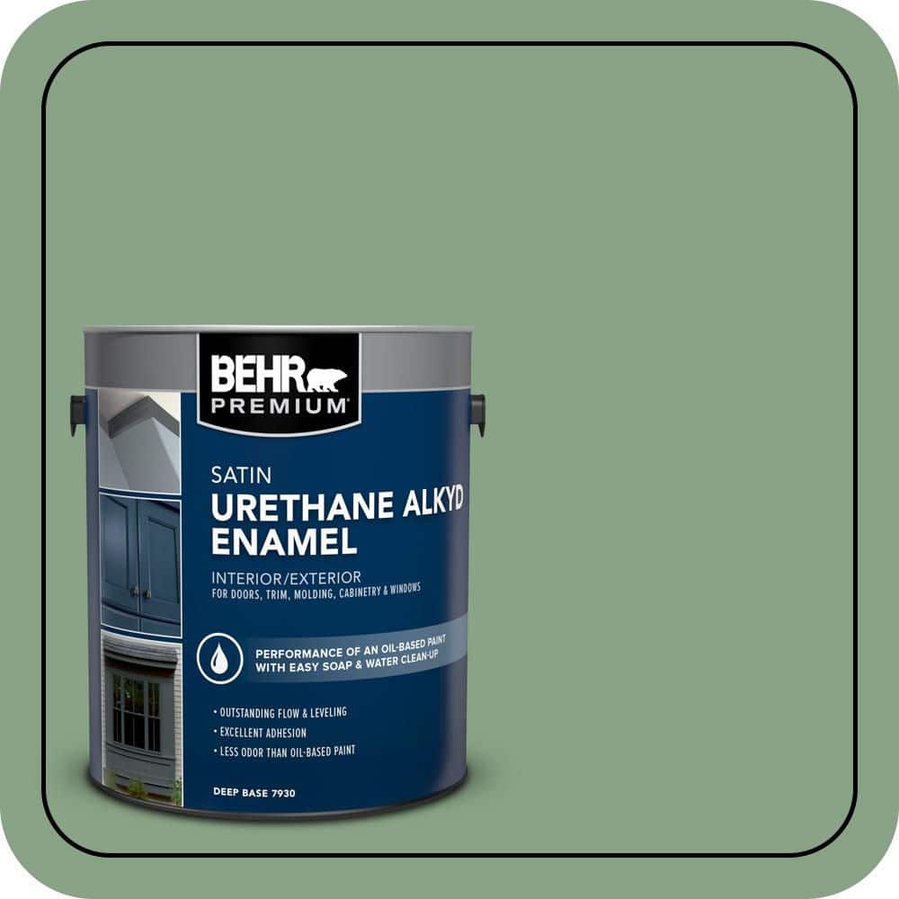BEHR PREMIUM 1 gal. #S400-5 Gallery Green Urethane Alkyd Satin Enamel Interior/Exterior Paint (1)