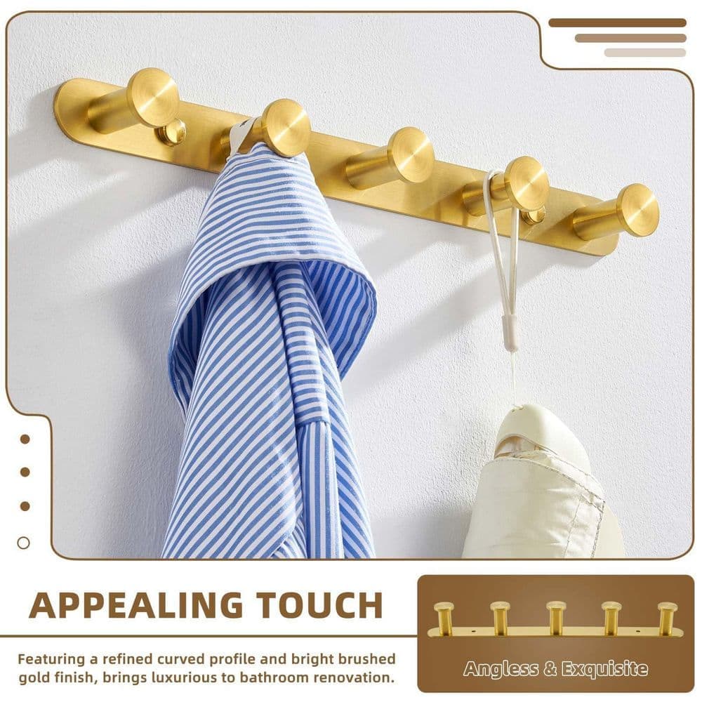 Unbranded Hook Type Brushed Dark Gold SUS 304 Stainless Steel Wall Mounted 5 Robe Hook Bathroom Towel Rack Rail Coat Robe Holder (3)