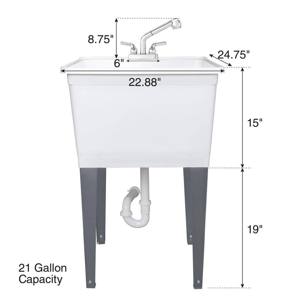 Glacier Bay 24.5 in. D x 22.5 in. W Freestanding Laundry/Utility Sink in White with Chrome Pullout Faucet (4)