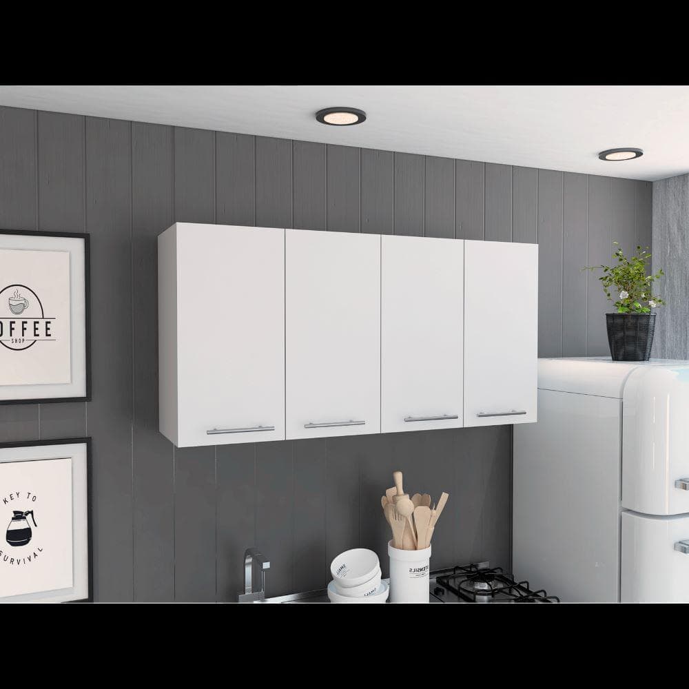 Adrinfly 47 in. W x 13 in. D x 23.60 in. H Bathroom Storage Wall Cabinet with Spacious Divisions and 4-Doors in White