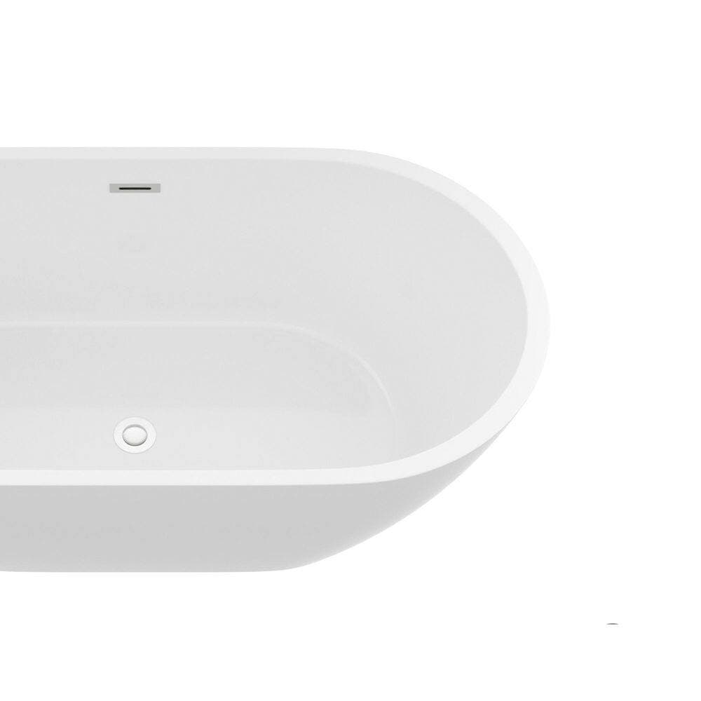 LIVACA 59 in. x 29.5 in. Oval Acrylic Freestanding Soaking Bathtub with Center Drain in Glossy White (3)