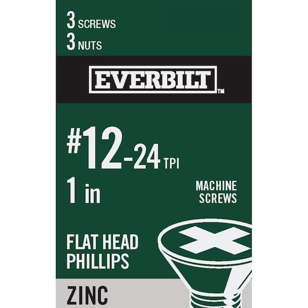 Everbilt #12-24 x 1 in. Phillips Flat Head Zinc Plated Machine Screw (3-Pack) (2)