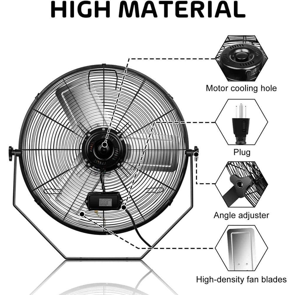 Tidoin 24 in. Black 3-Speed Round High Velocity Air Movement Mounted Wall Fan (3)
