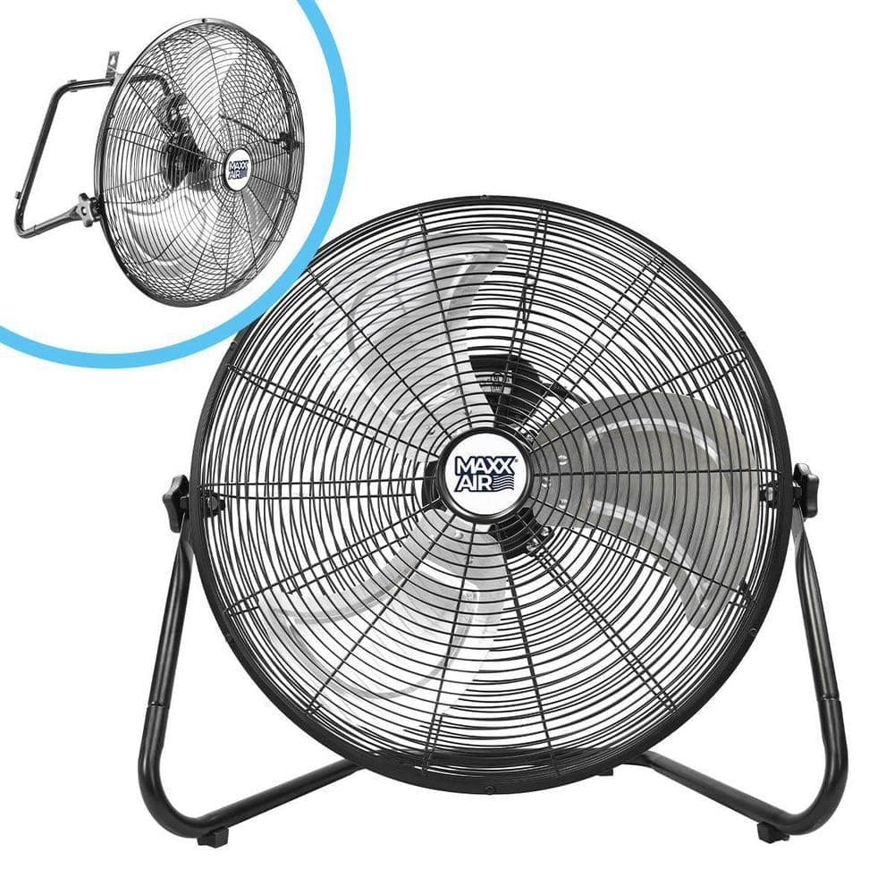 Maxx Air 2-in-1 20 in. 3-Speed High Velocity Portable Tilting Floor Fan in Black with Wall Mount Fan Bracket