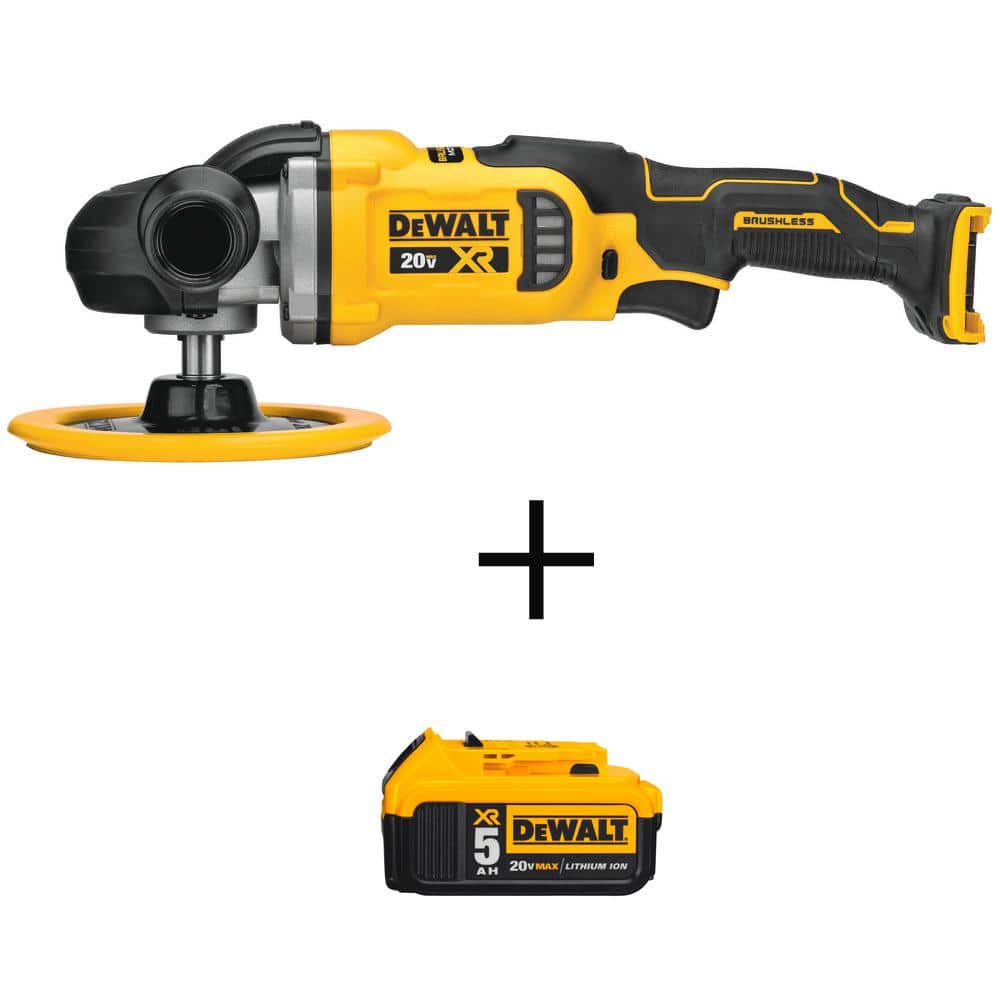 DEWALT 20V MAX XR Cordless Brushless 7 in. Variable Speed Rotary Polisher with 20V 5.0Ah Lithium-Ion Battery Pack