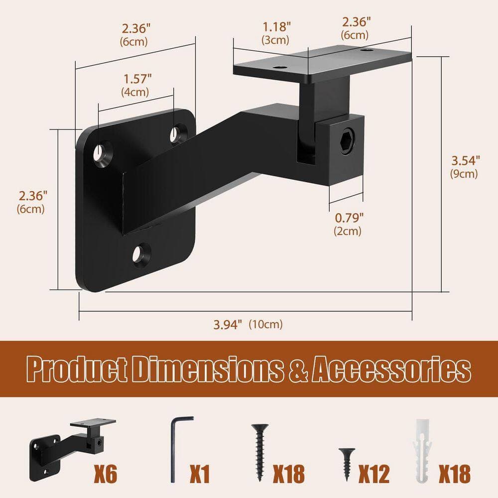 NVNOO 4 in. Adjustable Stainless Steel Handrail Bracket for Staircase Office Living Rooms, Black (6-Pack) (3)