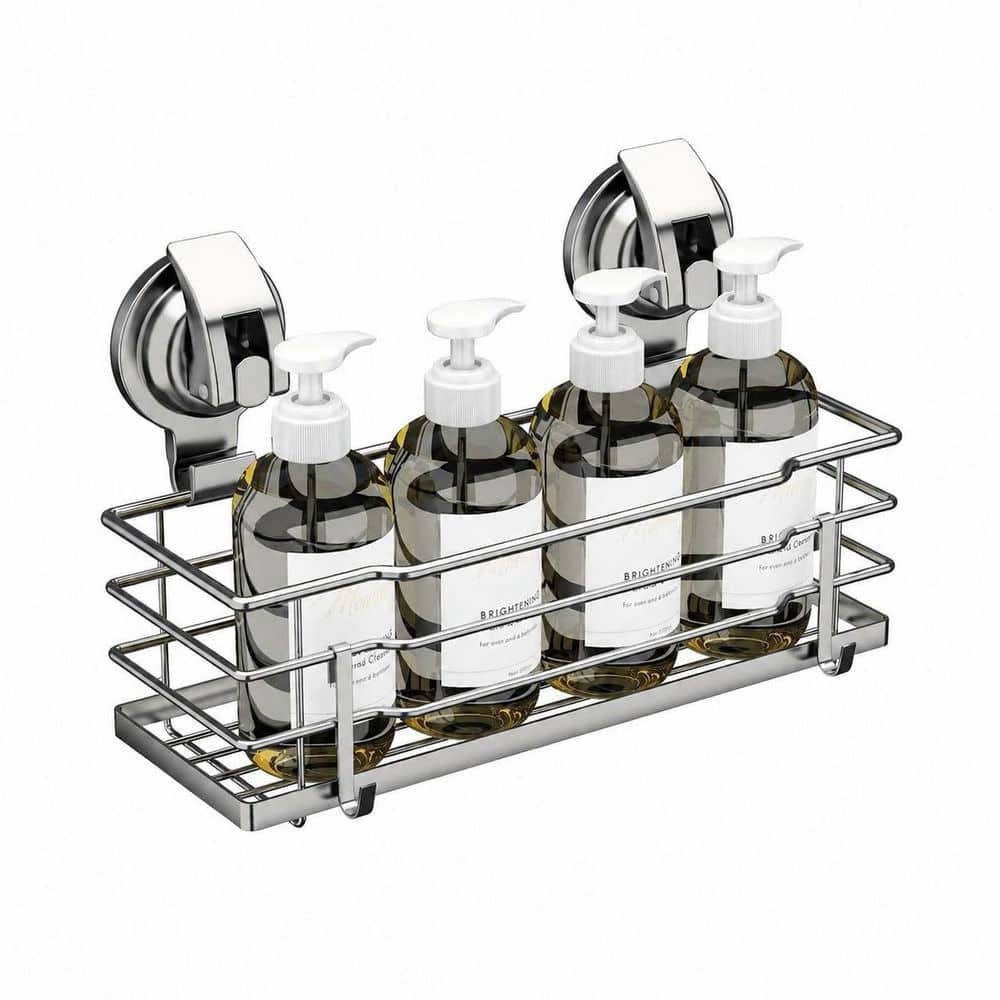 Anqtovp Suction Mount Rustproof Hooks Shower Caddy in Silver Finish for Smooth Tile, Glass, Stainless Steel Surfaces (3)