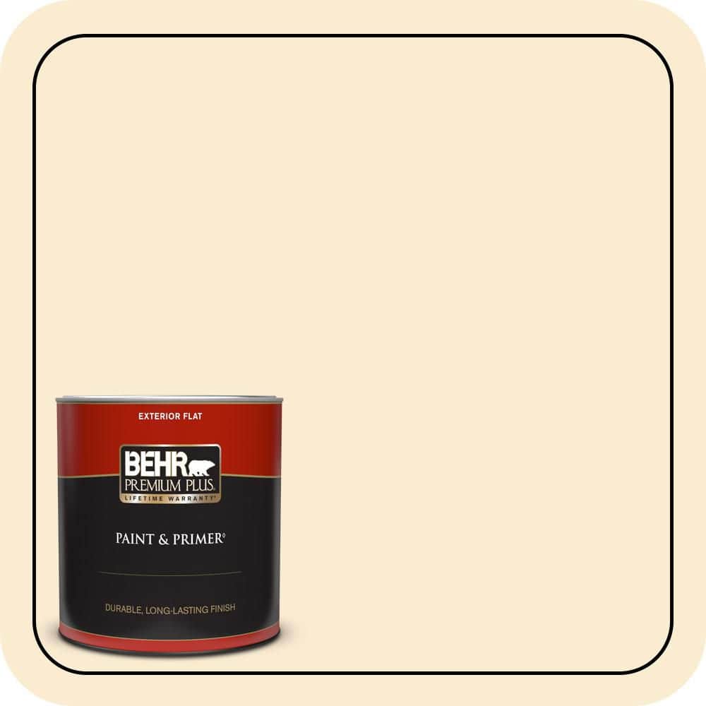 BEHR PREMIUM PLUS 1 qt. #OR-W04 Nice Cream Flat Exterior Paint & Primer