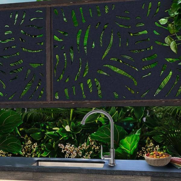 OUTDECO 4 ft. x 3 ft. Black Paradise Hardwood Composite Decorative Wall Decor and Privacy Panel (3)