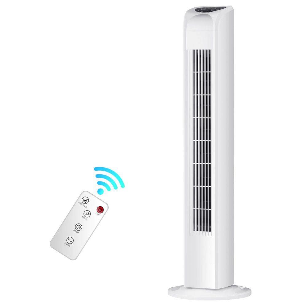 Fjordlyn 31 in. 3-Speed Tower Fan in White with 3.15 in. Fan Diameter Touch and LED Display, Oscillating, Remote Control, Timer