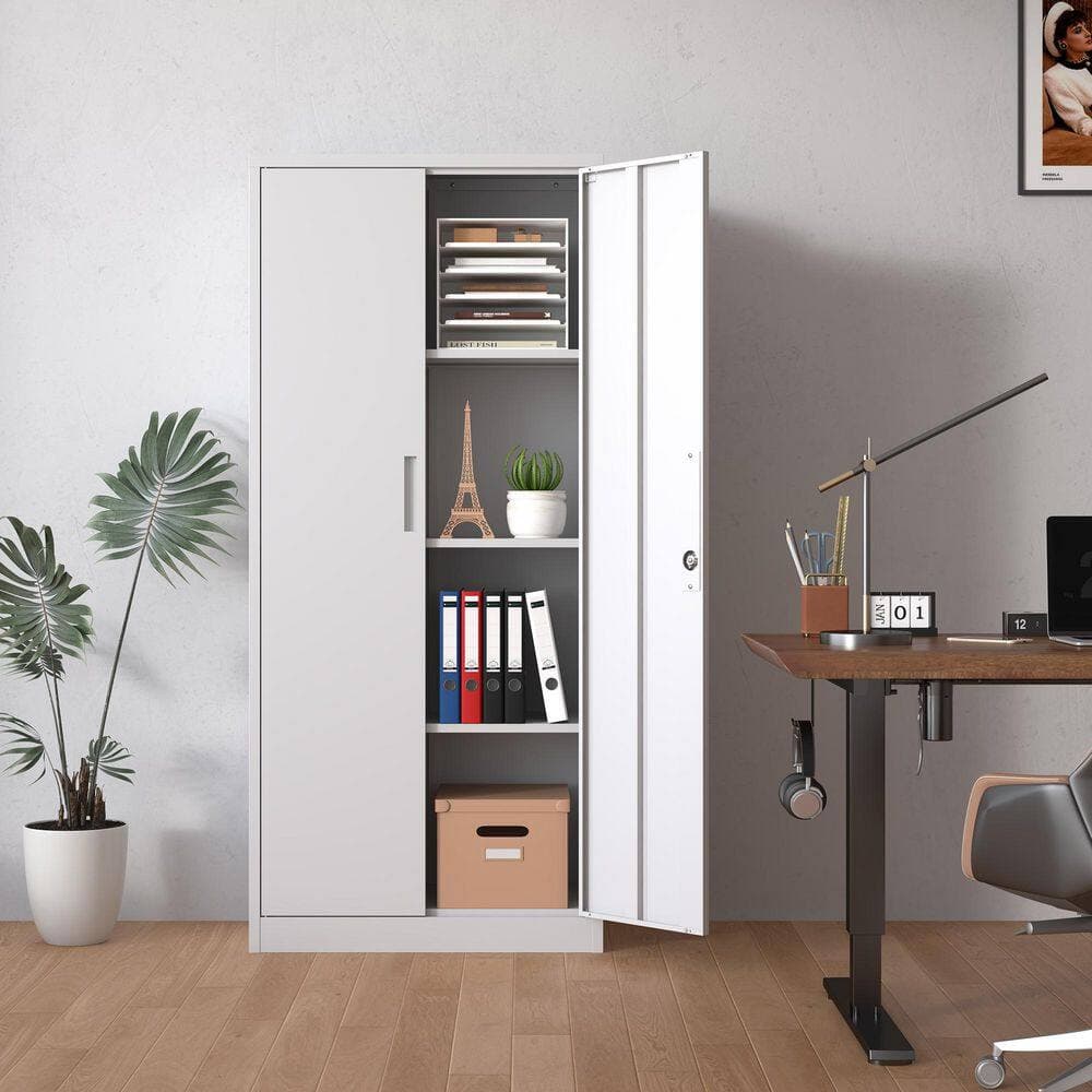 Amucolo 31.5 in. W x 71 in. H x 15.8 in. D Metal Freestanding Cabinet in White with Lock for Home Gym Office School Garage (2)