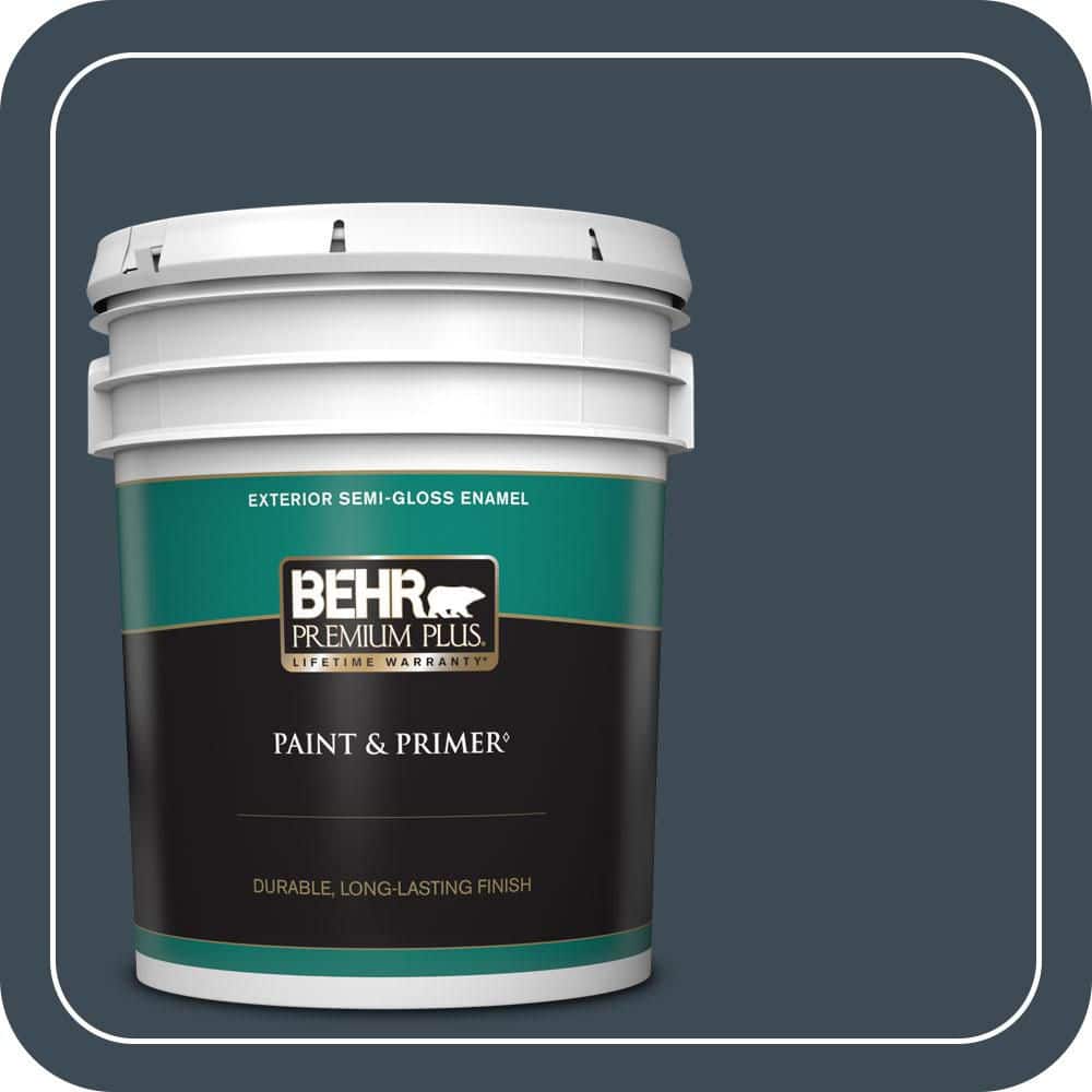 BEHR PREMIUM PLUS 5 gal. #QE-56 Club Navy Semi-Gloss Enamel Exterior Paint & Primer