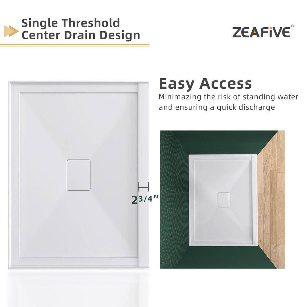 Zeafive Moca 48 in. L x32 in. W Alcove Single Threshold Acrylic Shower Pan Base with Drain and Cover Shower Tray (4)