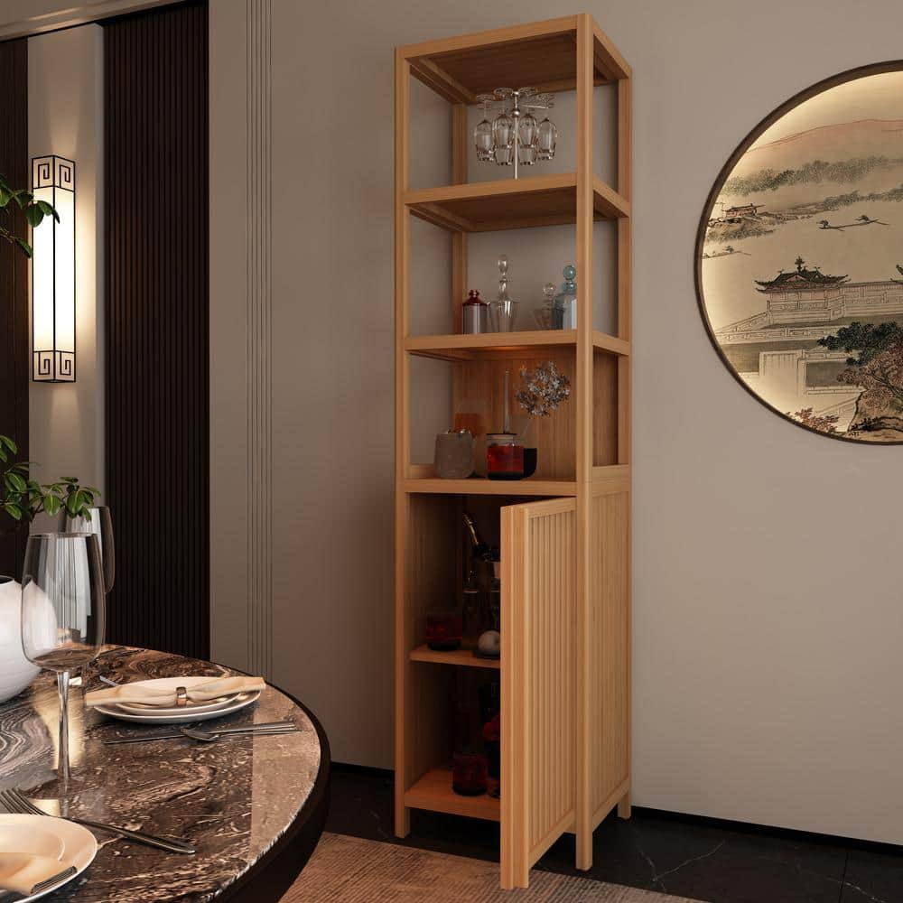 Logmey 16.3 in. W x 13 in. D x 64.7 in. H Multi-Colored Bamboo Linen Cabinet Tall Bathroom Storage with Shutter Door (3)